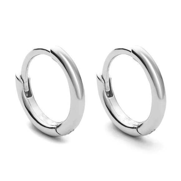 Classic Elegant Pure Solid 925 Sterling Silver White Gold Small Hoop Earrings - Picture 1 of 6